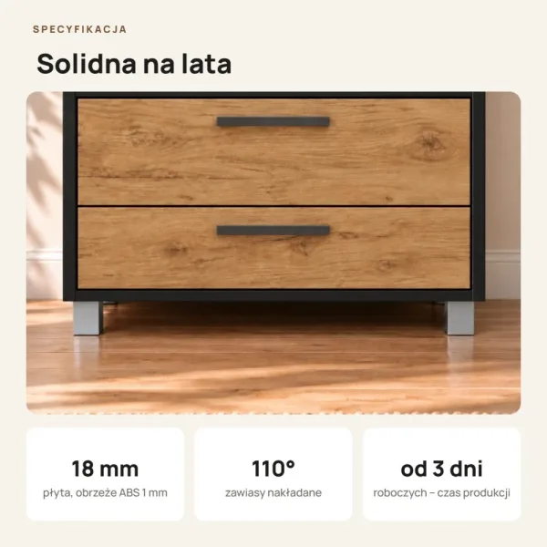 Szafa z szufladami Kamil - Czarny / Dąb Złoty