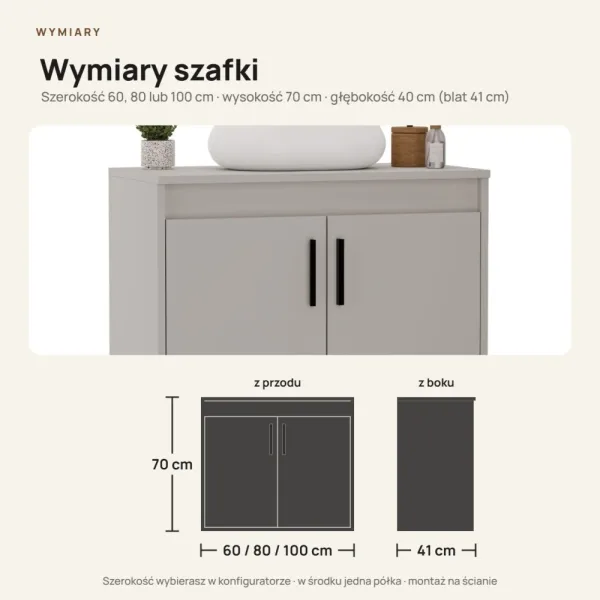 Wisząca łazienkowa szafka pod umywalkę - Szara