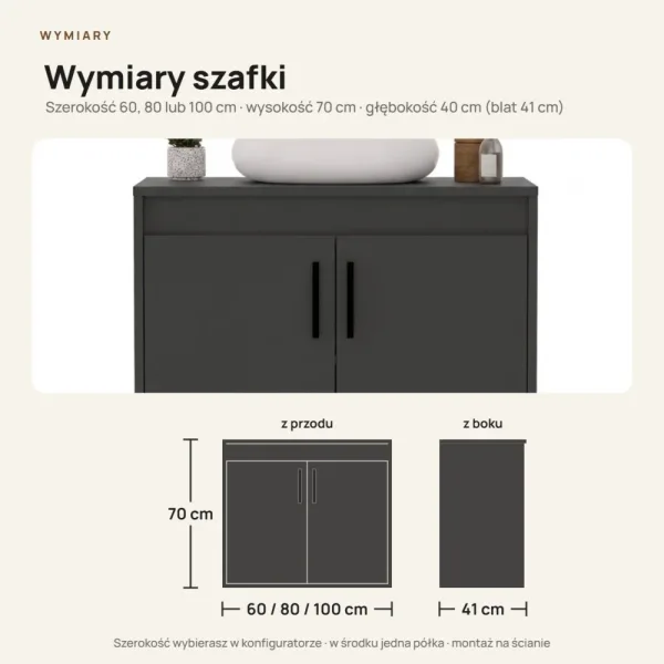 Wisząca łazienkowa szafka pod umywalkę - Grafitowa