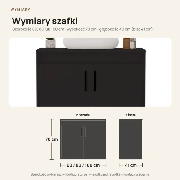 Wisząca łazienkowa szafka pod umywalkę - Czarna