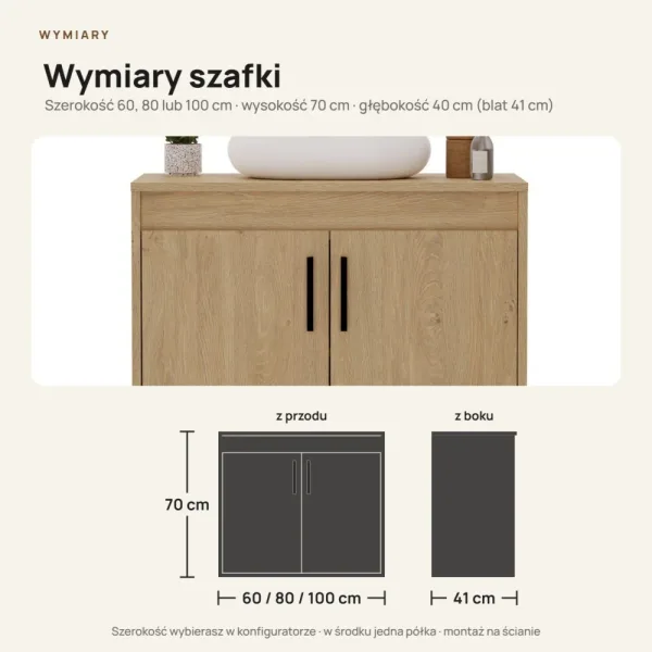 Wisząca łazienkowa szafka pod umywalkę - Dąb Kamienny