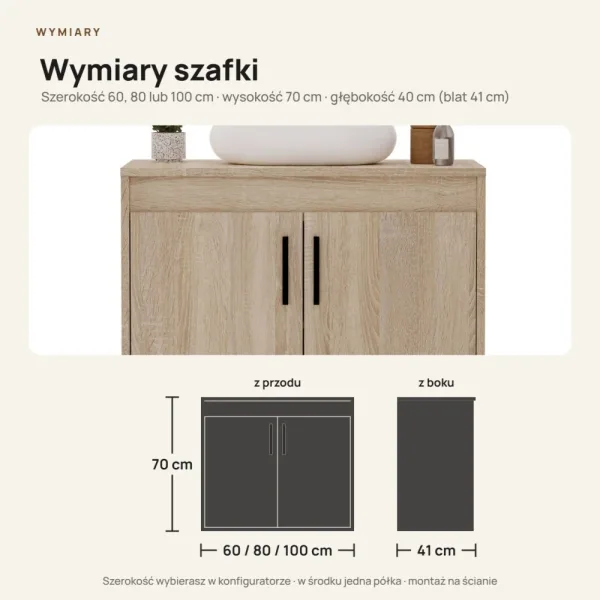 Wisząca łazienkowa szafka pod umywalkę - Dąb Sonoma