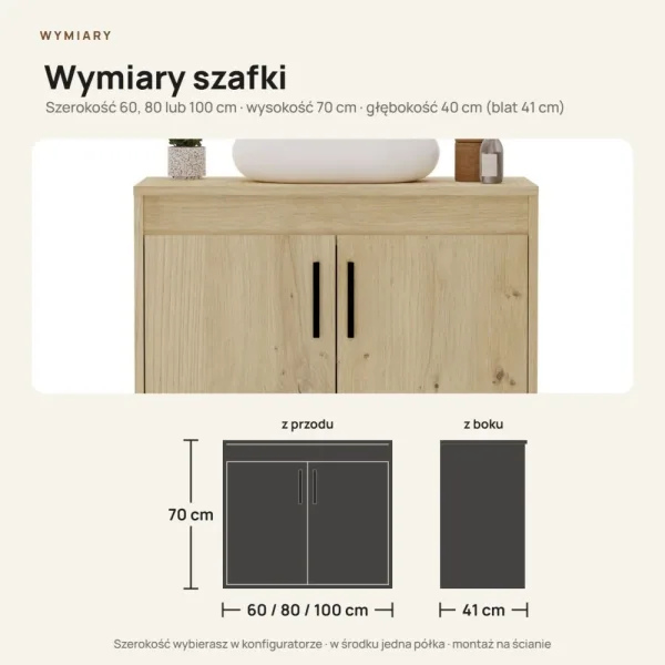 Wisząca łazienkowa szafka pod umywalkę - Dąb Artisan