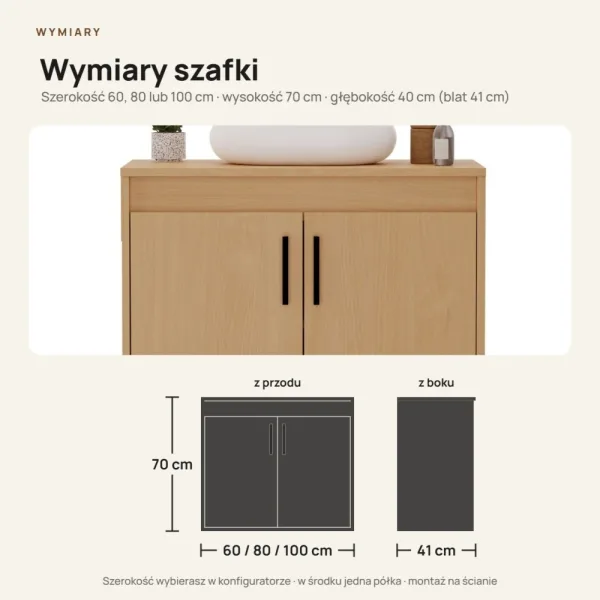 Wisząca łazienkowa szafka pod umywalkę - Buk