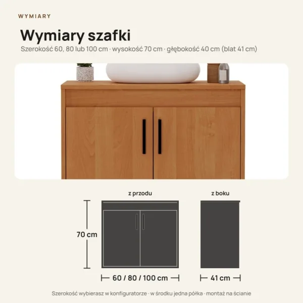Wisząca łazienkowa szafka pod umywalkę - Olcha