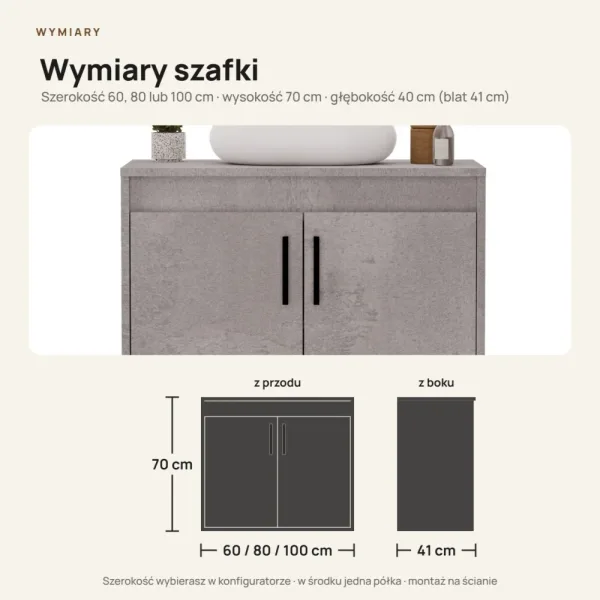 Wisząca łazienkowa szafka pod umywalkę - Beton