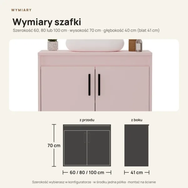 Wisząca łazienkowa szafka pod umywalkę - Różowa
