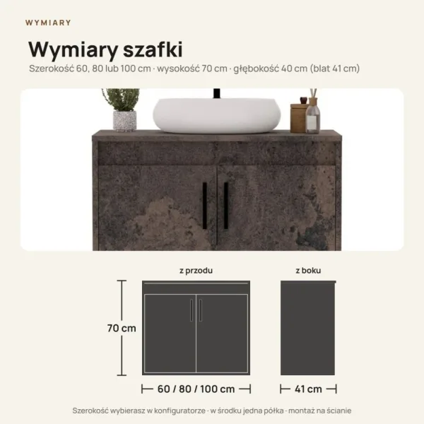 Wisząca łazienkowa szafka pod umywalkę - Beton rdzawy