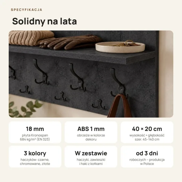 Wieszak ścienny - Beton czarny - Na ubrania