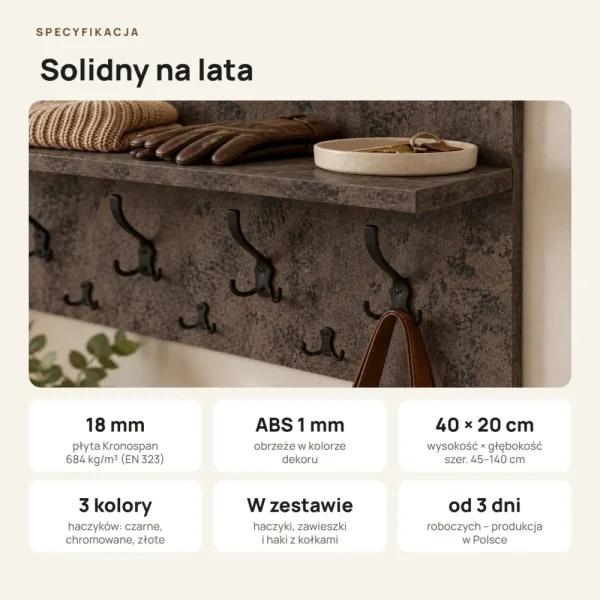 Wieszak ścienny - Beton rdzawy - Na ubrania