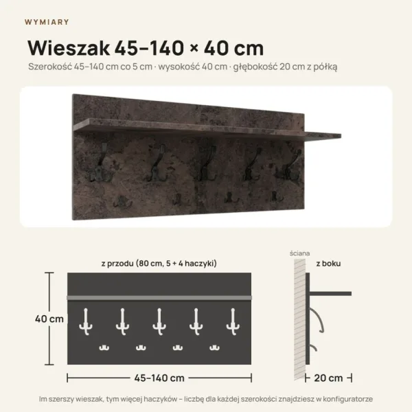 Wieszak ścienny - Beton rdzawy - Na ubrania