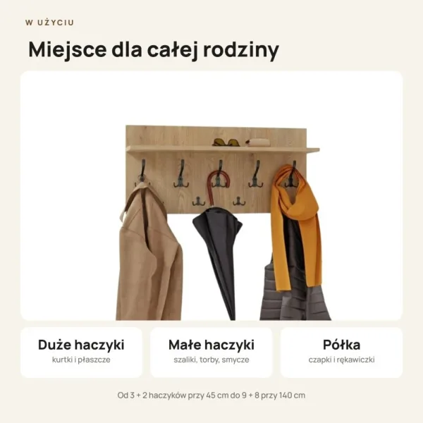 Wieszak ścienny - Dąb Cremona - Na ubrania