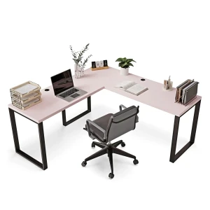 Narożne biurko loft różowe z wygodnym miejscem do pracy.webp