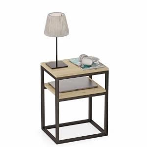 Stolik nocny z półka loft Indri Plus - Dąb artisan