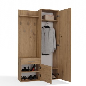 Garderoba do przedpokoju z lustrem - Dąb Artisan