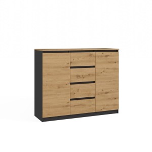 Komoda z 4 szufladami i półkami - Antracyt/Dąb Artisan 