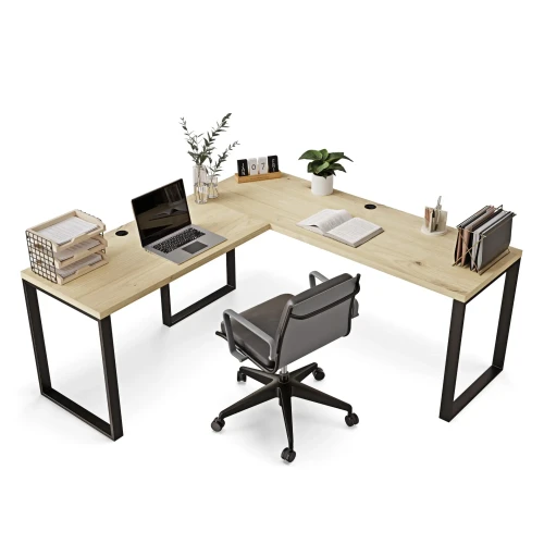 Praktyczne biurko narożne w stylu loft dąb artisan z miejscem na komputer.webp