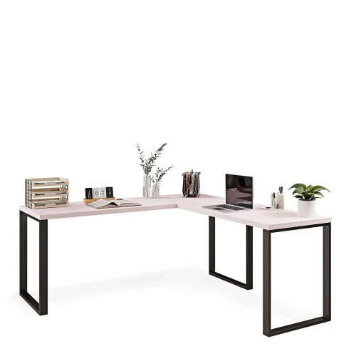 Praktyczne biurko narożne loft różowe idealne do domowego biura.webp