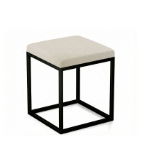 Pufa metalowa  tapicerowana - Beż ekoskóra