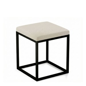 Pufa metalowa  tapicerowana - Beż ekoskóra