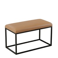 Pufa metalowa tapicerowana prostokątna - Karmel ekoskóra