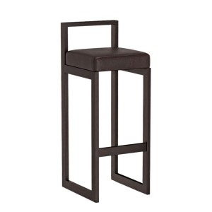 Hoker tapicerowany z oparciem - Orzech ekoskóra 