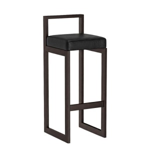 Hoker tapicerowany z oparciem - Czarny ekoskóra  