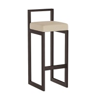 Hoker tapicerowany z oparciem - Beż ekoskóra  