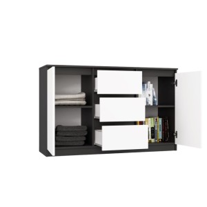 Komoda z 3 szufladami i półkami Biała/Antracyt