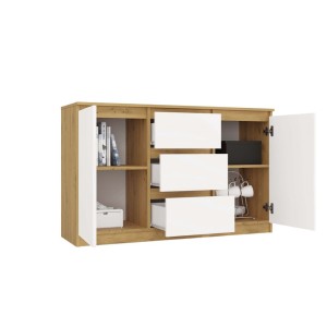 Komoda z 3 szufladami i półkami - Biała/Dąb Artisan