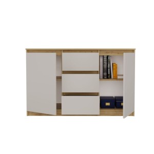 Komoda z 3 szufladami i półkami - Dąb Artisan/Kaszmir/Beż