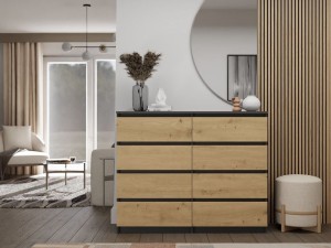 Komoda z 8 szufladami - Dąb Artisan/Antracyt