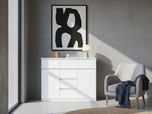 Komoda z 6 szufladami i szafkami - Biała