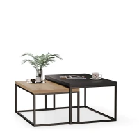 Stolik metalowy podwójny Czarny/ Dąb Złoty - kolekcja Metalove