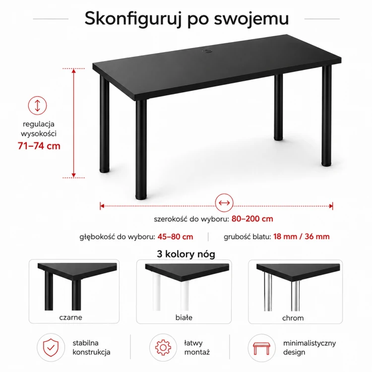 Biurko komputerowe Iron - Czarne - wymiary