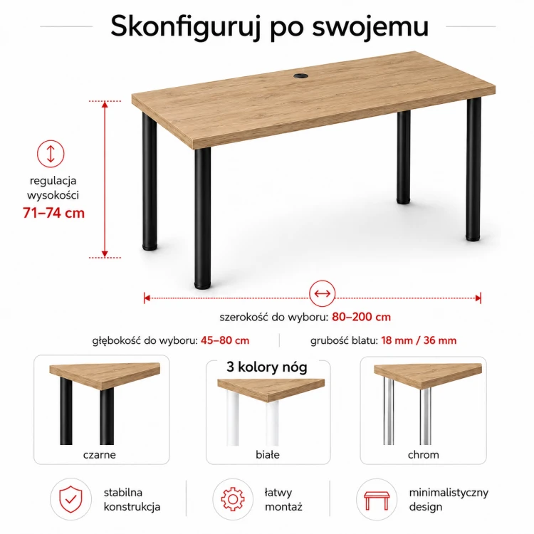 Biurko komputerowe Iron - Dąb złoty - wymiary