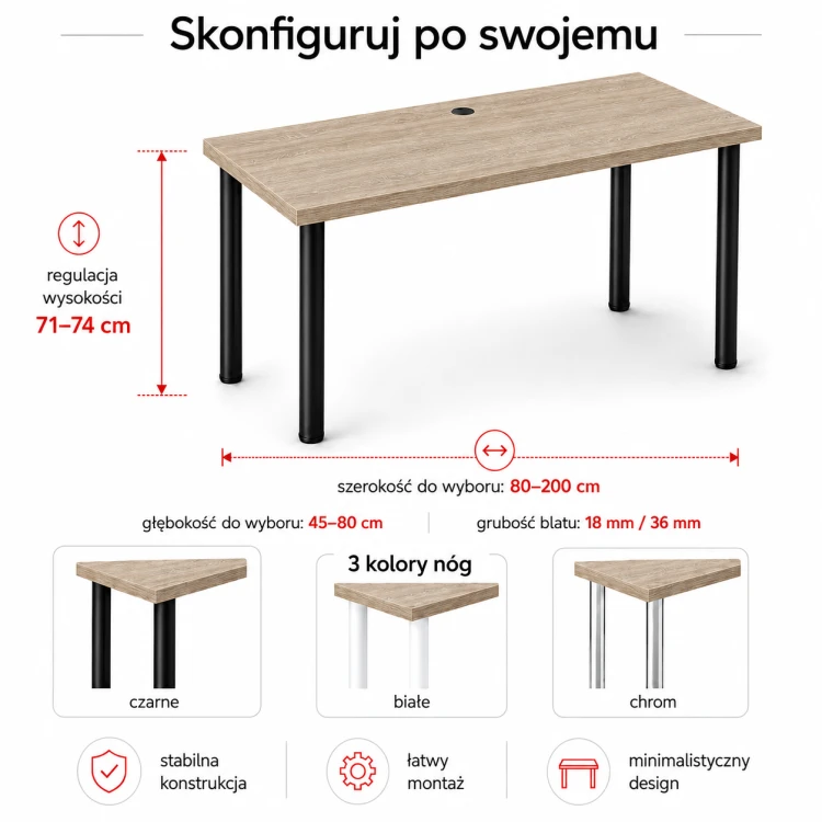 Biurko komputerowe Iron - Dąb sonoma - wymiary