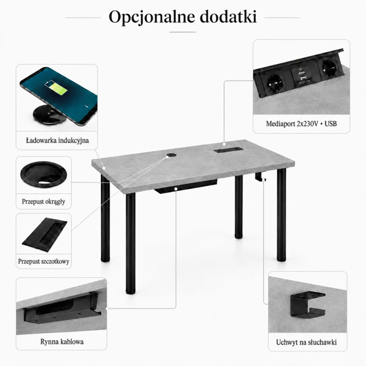 Biurko komputerowe Iron - Beton - schemat montażu