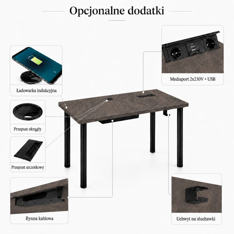 Biurko komputerowe Iron - Beton rdzawy - opcjonalne dodatki