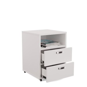 Biały kontenerek dwie szuflady + pólka - kółka.jpg