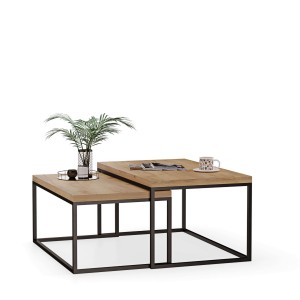 Stolik metalowy podwójny dąb złoty - kolekcja Metalove