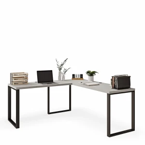 Klimatyczne biurko narożne w stylu loft szare z dużą ilością miejsca do pracy.webp