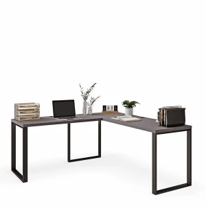 Wyjątkowe biurko narożne grafit w stylu loft z metalowymi detalami.webp