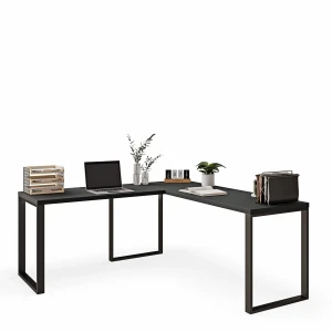 Biurko narożne loft czarne z indriustralnym charakterem.webp