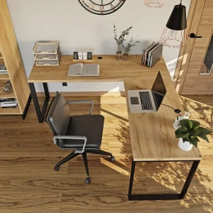 Narożne biurko loft dąb złoty z wygodnym miejscem do pracy.webp