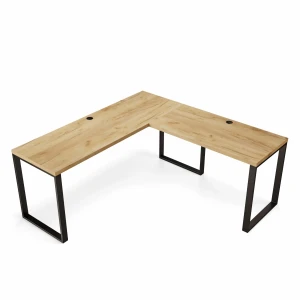 Narożne biurko loft dąb złoty z industrialnym charakterem.webp