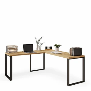 Biurko narożne loft dąb złoty w stylu minimalistycznym.webp