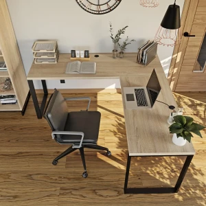 Industrialne biurko narożne loft dąb sonoma z dodatkami w stylu vintage.webp