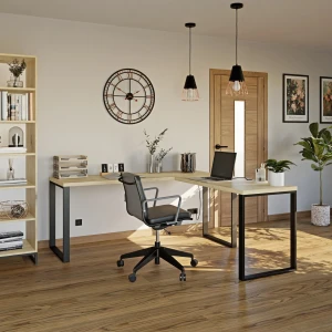 Loftowe biurko narożne dąb sonoma z wystrojem industrialnym.webp