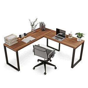 Biurko narożne w stylu loft orzech z wygodnym obrotowym fotelem.webp